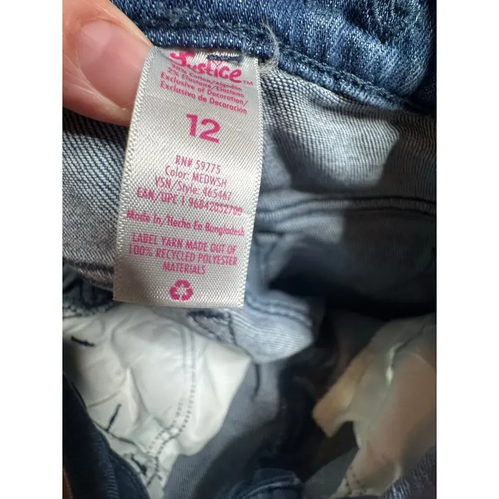 Justice Girls Jeans Size 12 Gray Wash Daisy Floral Patch Distressed